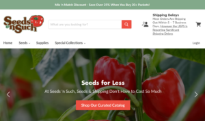 screenshot of Seeds 'n Such website