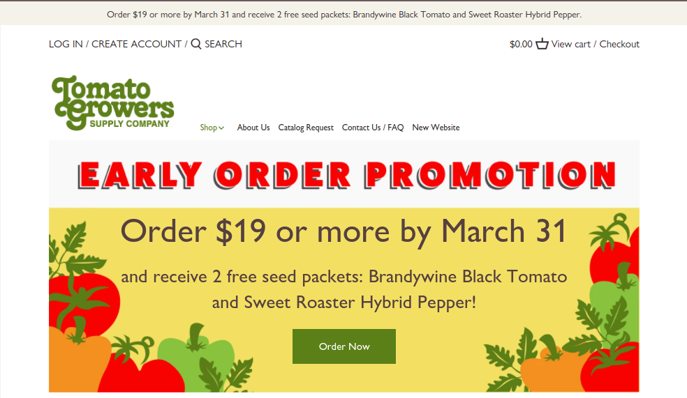 screenshot of Tomato Growers Supply Company website