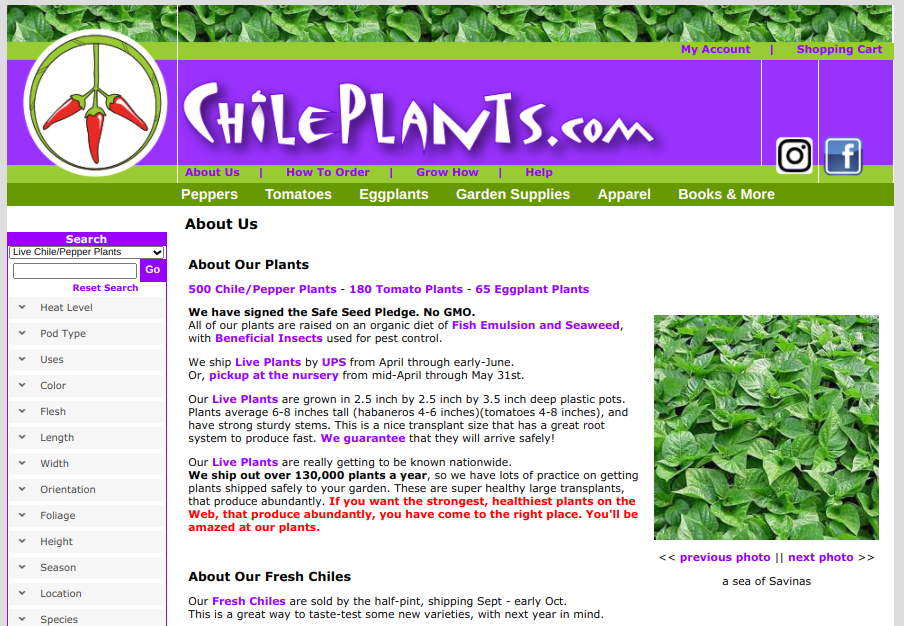 screenshot for ChilePlants website