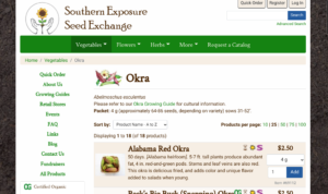 screenshot from Southern Exposure Seed Exchange website