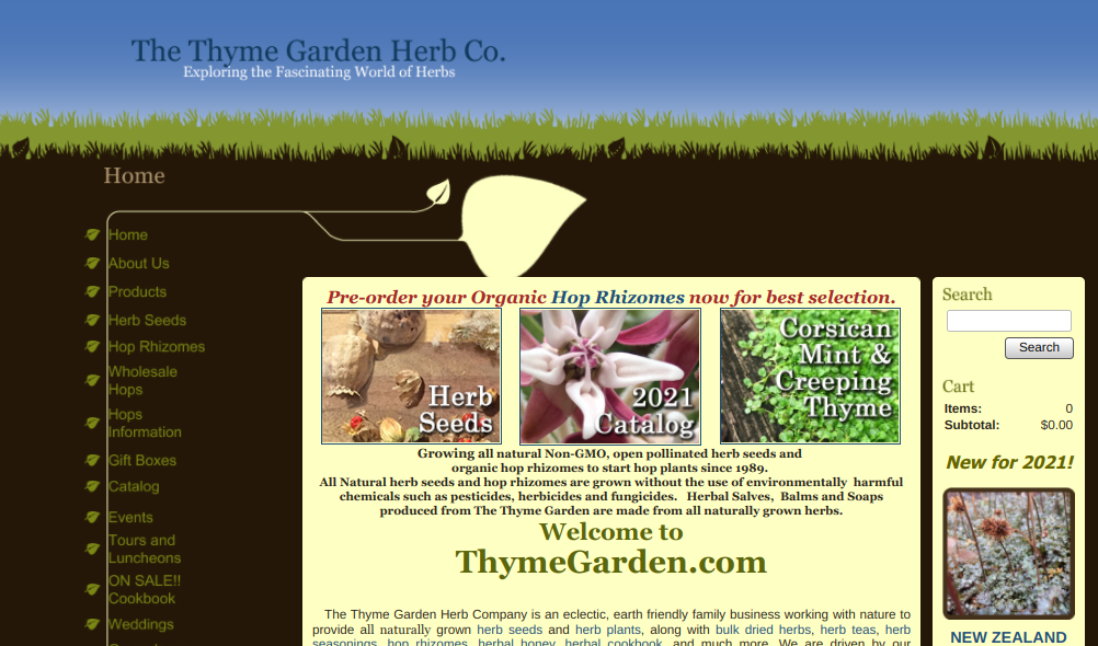 screenshot of The Thyme Garden Herb Co. website