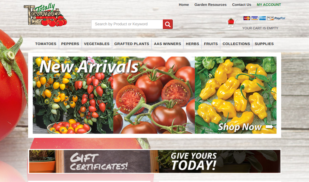 screenshot of Totally Tomatoes website